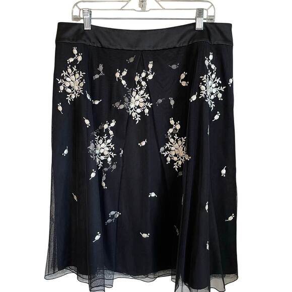 Ann Taylor Skirt Size 14 Embroidery Floral Tulle Satin Waist Fairygoth Whimsical - Picture 1 of 9